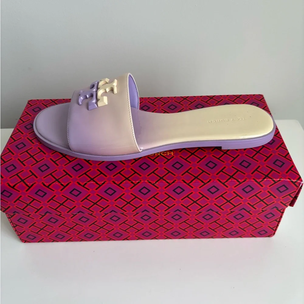 Tory Burch Everly Patent Slide Sandals - Sweet Corn/Lavender cloud - BRAND NEW.